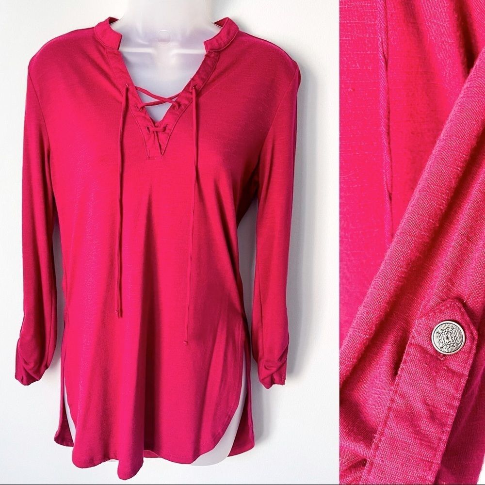 SELF ESTEEM | Burgundy Long Sleeve Tee With Button